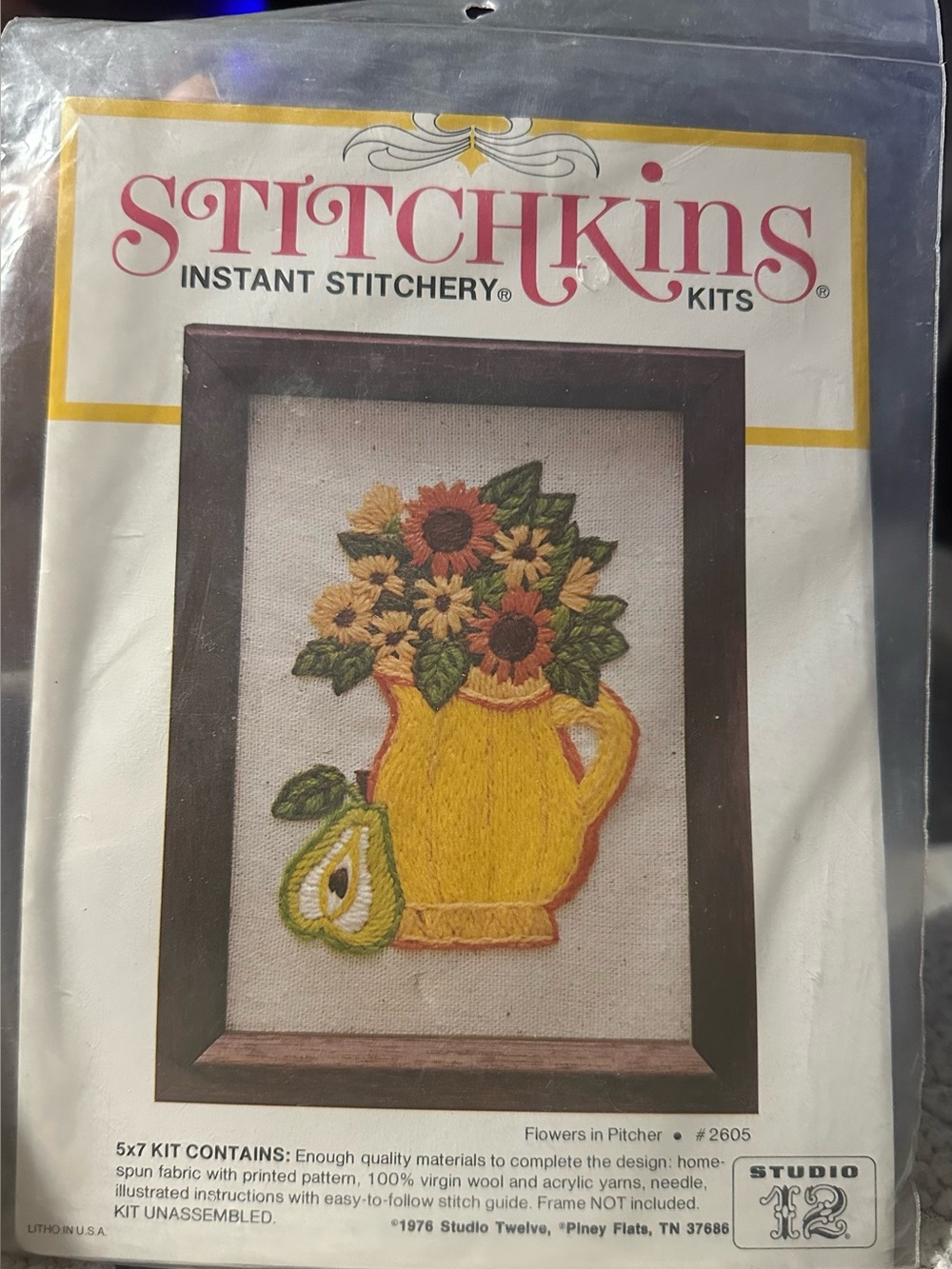 Vintage Stitchkins Flowers in Pitcher Stitchery Kit 1976 #2605 Unused